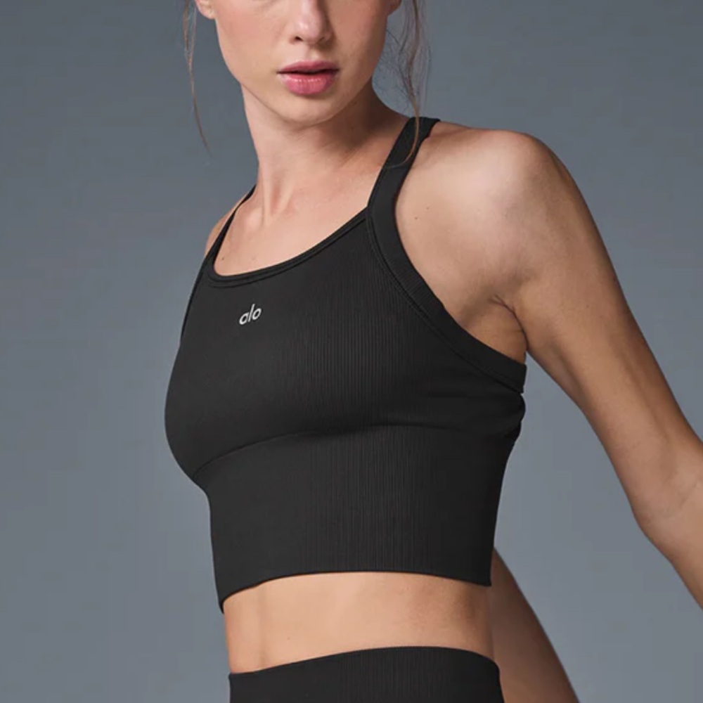 Alo Black Seamless Ribbed Favorite Bra Tank Small